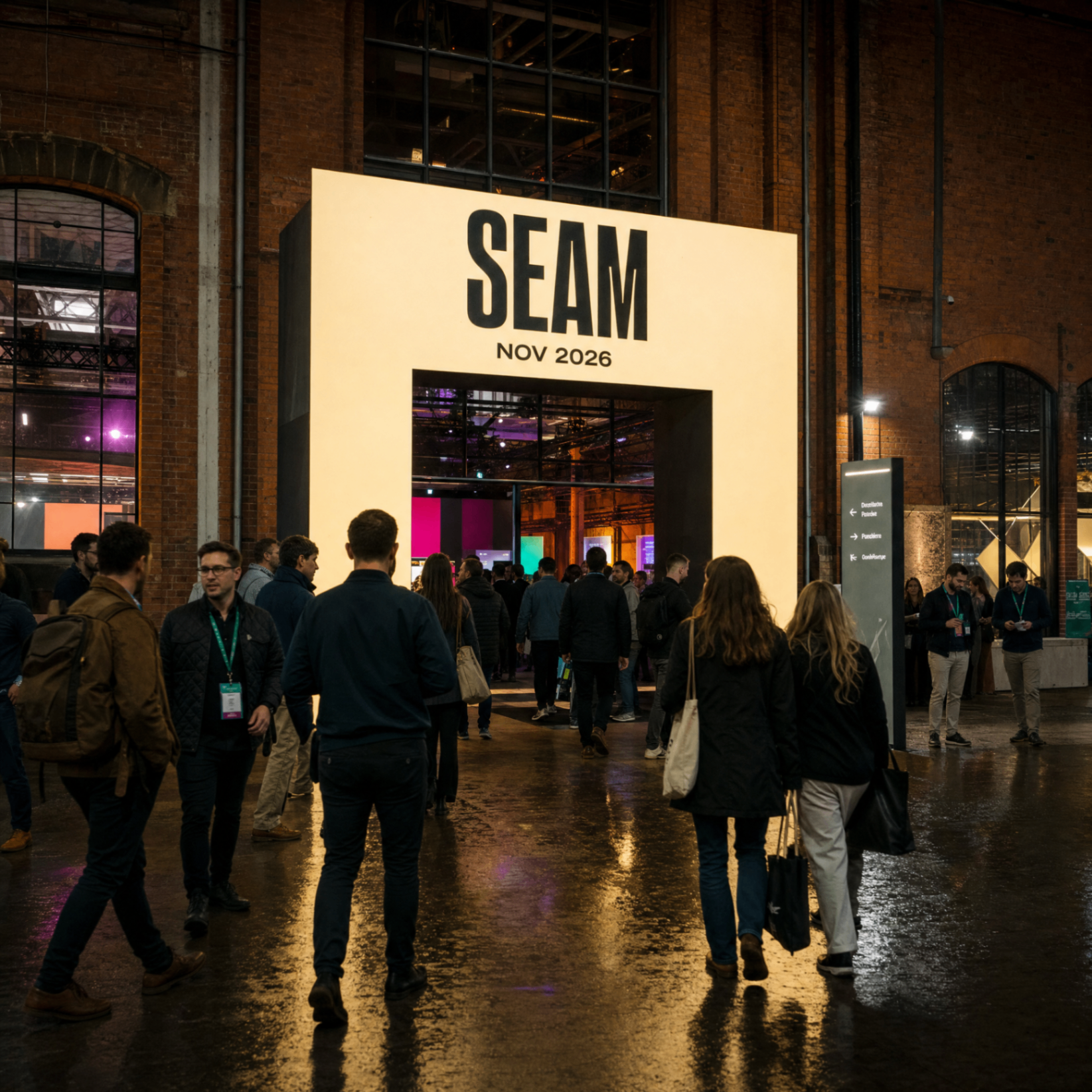 SEAM entrance archway, Belfast - invited guests arrive